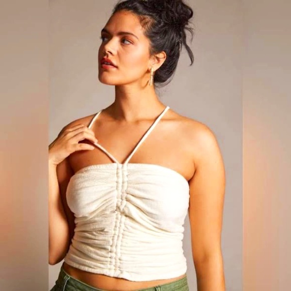 Anthropologie Tops - NWT ANTHROPOLOGY PILCRO PLUS 3X Ruched Ribbed Halter Ivory CamisoleCotton